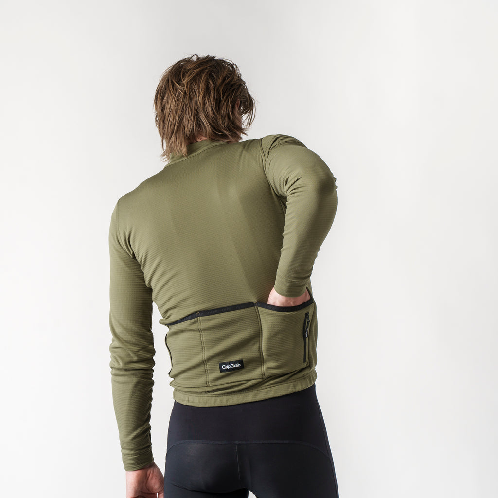 GripGrab Gravelin Merinotech Thermal Long Sleeve Jersey (Olive Green)