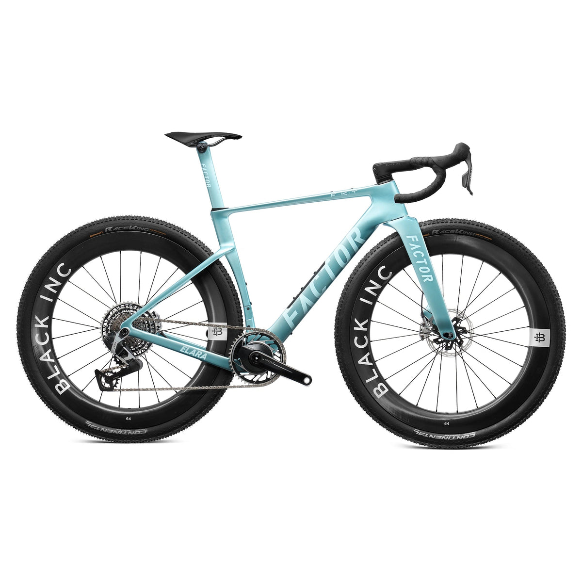 Factor Elara gravel bike in Virescent Blue, side profile